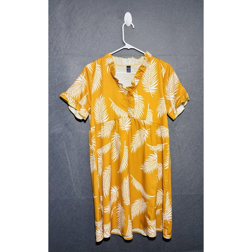 Emery Rose Dress Women M Yellow Palm Leaf  Print Tropical Summer Casual Boho